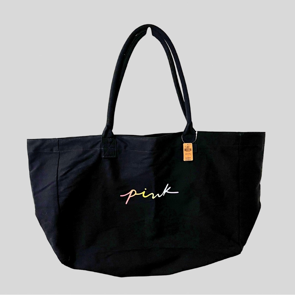 NWT Victoria’s Secret PINK Oversized Black Duffle Tote Bag 100% Cotton